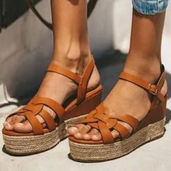 Levency Weave Straw Wedges Sandals