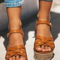 Levency Weave Straw Wedges Sandals