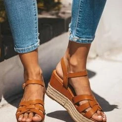 Levency Weave Straw Wedges Sandals