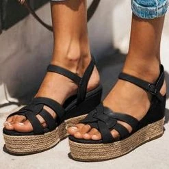 Levency Weave Straw Wedges Sandals
