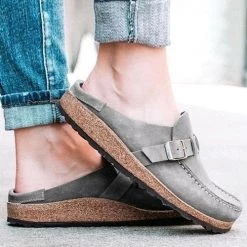Levency Closed Toe Slip On Slingbacks Nubuck Flat Sandals
