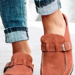 Levency Closed Toe Slip On Slingbacks Nubuck Flat Sandals