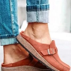 Levency Closed Toe Slip On Slingbacks Nubuck Flat Sandals