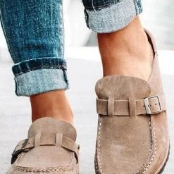 Levency Closed Toe Slip On Slingbacks Nubuck Flat Sandals