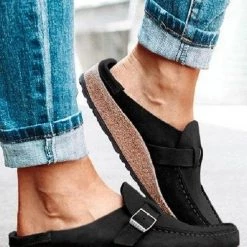 Levency Closed Toe Slip On Slingbacks Nubuck Flat Sandals