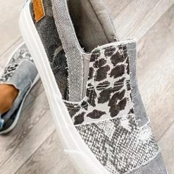 Levency Snake Leopard Mixed Print Slip-on Canvas New In