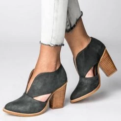 Levency New In V Cutout Chunky Heel Ankle Boots