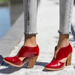 Levency New In V Cutout Chunky Heel Ankle Boots