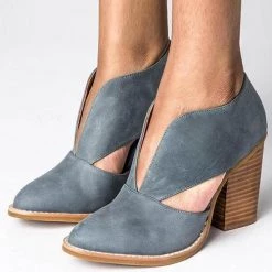 Levency New In V Cutout Chunky Heel Ankle Boots