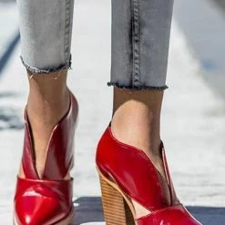 Levency New In V Cutout Chunky Heel Ankle Boots