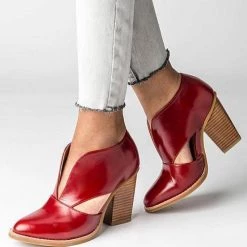 Levency New In V Cutout Chunky Heel Ankle Boots