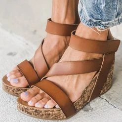 Levency Hook Loop High Heel Wedges Sandals