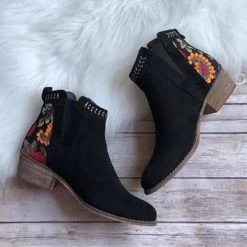 Levency Floral Embroidered Ankle Booties