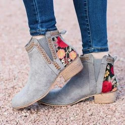 Levency Floral Embroidered Ankle Booties