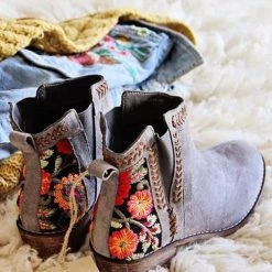 Levency Floral Embroidered Ankle Booties