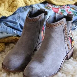 Levency Floral Embroidered Ankle Booties