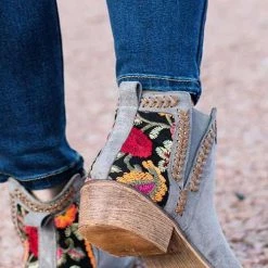 Levency Floral Embroidered Ankle Booties