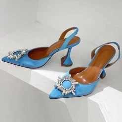 Levency Rhinestone Satin Slingback Pumps New In