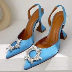 Levency Rhinestone Satin Slingback Pumps New In