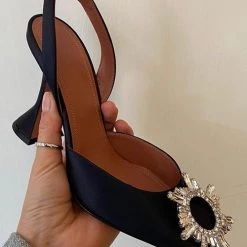 Levency Rhinestone Satin Slingback Pumps New In