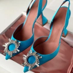 Levency Rhinestone Satin Slingback Pumps New In