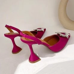 Levency Rhinestone Satin Slingback Pumps New In