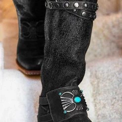 Levency New In Rivets Turquoise Slip On High Boots