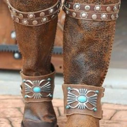 Levency New In Rivets Turquoise Slip On High Boots