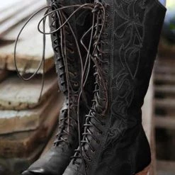Levency Laser Cut Lace Up High Boot