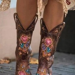 Levency New In Embroidery Floral Slip High Boots