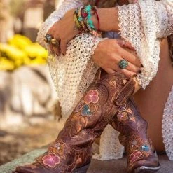 Levency New In Embroidery Floral Slip High Boots