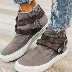 Levency New In Plaid Buckle Zipper Flat Boots