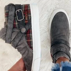 Levency New In Plaid Buckle Zipper Flat Boots