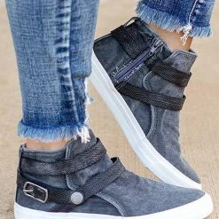 Levency New In Plaid Buckle Zipper Flat Boots