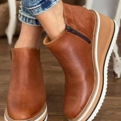 Levency Slip On Zipper Wedge Ankle Boots