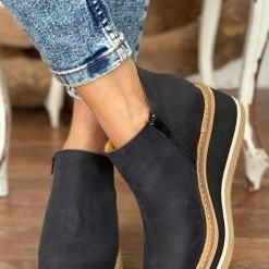 Levency Slip On Zipper Wedge Ankle Boots