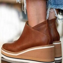 Levency Slip On Zipper Wedge Ankle Boots