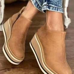 Levency Slip On Zipper Wedge Ankle Boots