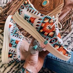 Levency Aztec Lace-up Canvas Flat Sneakers