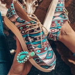 Levency Aztec Lace-up Canvas Flat Sneakers