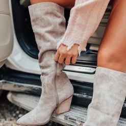 Levency Faux Suede Zipper Chunky Heels Boots New In