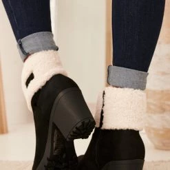 Levency Sherpa Cuff Chunky Heel Booties New In