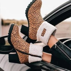 Levency Sherpa Cuff Chunky Heel Booties New In