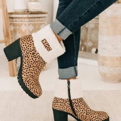 Levency Sherpa Cuff Chunky Heel Booties New In