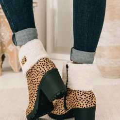 Levency Sherpa Cuff Chunky Heel Booties New In
