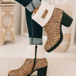 Levency Sherpa Cuff Chunky Heel Booties New In