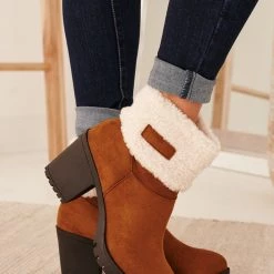 Levency Sherpa Cuff Chunky Heel Booties New In