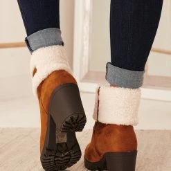Levency Sherpa Cuff Chunky Heel Booties New In