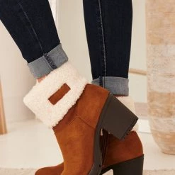 Levency Sherpa Cuff Chunky Heel Booties New In