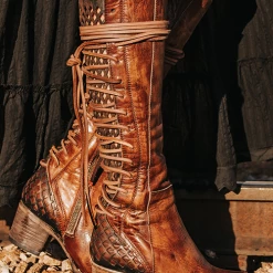 Levency Lace Up Chunky Heel Cross Strap High Boots New In